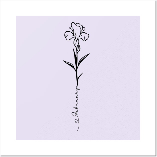 Minimalist Boho Line Art Drawing Iris February Birth Flower Wall Art by Tina